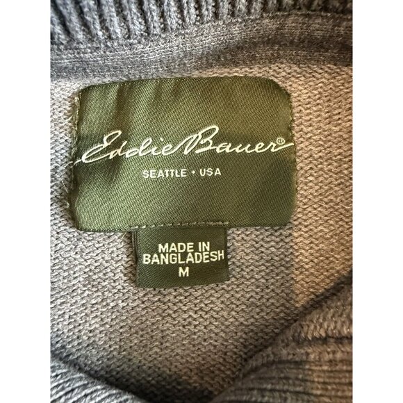 Eddie Bauer Sweater Size M Henley Collar Preppy Cozy Heavy Gray - Picture 3 of 8